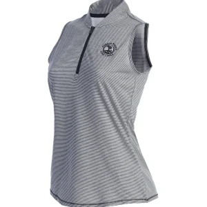 Polos<Pebble Beach Resorts Pebble Beach Women's Sleeveless 1/2 Zip Stripe Polo By Adidas