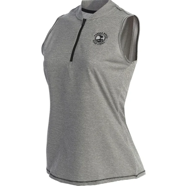 Polos<Pebble Beach Resorts Pebble Beach Women's Sleeveless 1/2 Zip Stripe Polo By Adidas