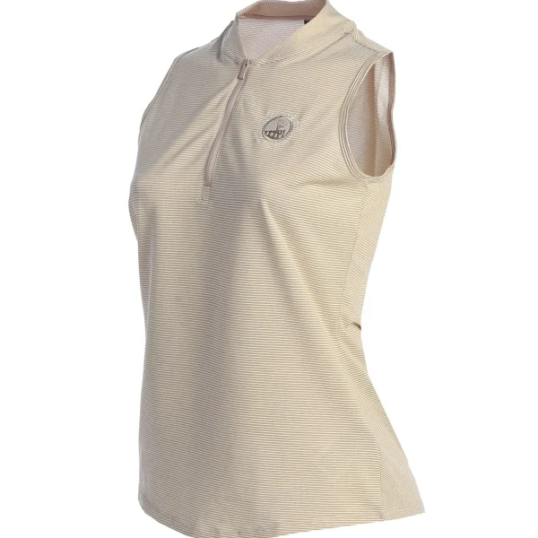 Polos<Pebble Beach Resorts Pebble Beach Women's Sleeveless 1/2 Zip Stripe Polo By Adidas
