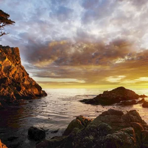 Pebble Beach Art Collection<Pebble Beach Resorts Radiant Sunset By Bart Keagy - Metal Print