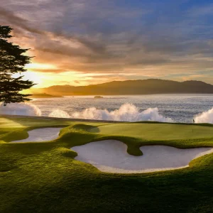 Pebble Beach Art Collection<Pebble Beach Resorts Sunrise Waves By Bart Keagy