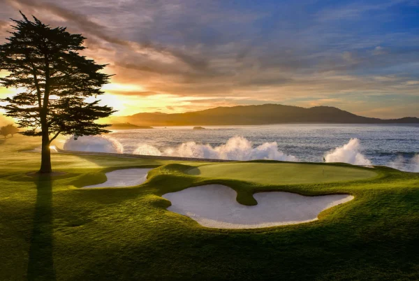 Pebble Beach Art Collection<Pebble Beach Resorts Sunrise Waves By Bart Keagy